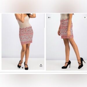 THML | Embroidered Red & Black Striped Mini Pencil Skirt | Size Medium